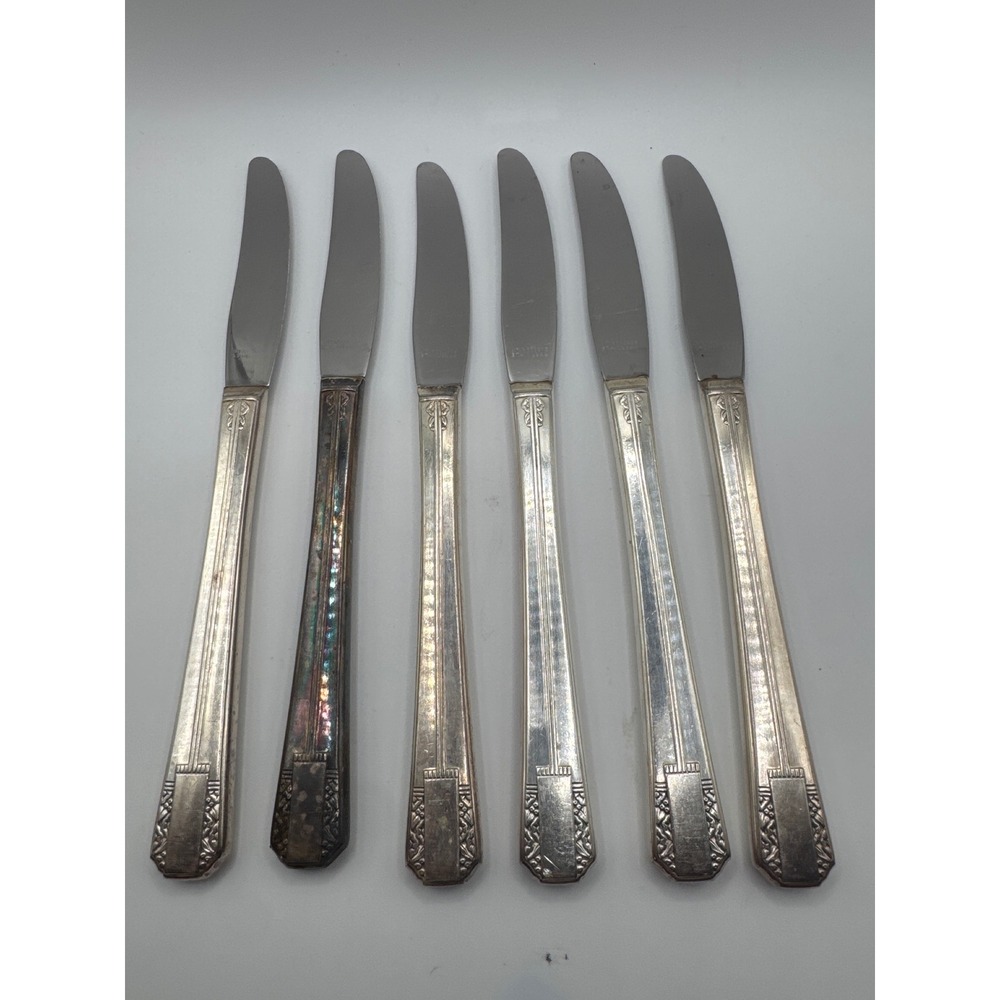 Oneida Park Lane Silverplate Dinner Knives Wm A Rogers Set of 6 Art Deco 1936